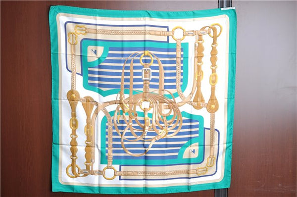 Authentic HERMES Carre 90 Scarf "COACHING" Silk Green J5447