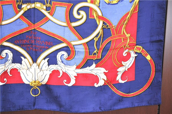 Authentic HERMES Carre 90 Scarf "Par MEfsire ANTOINEDE" Silk Navy Blue J5448