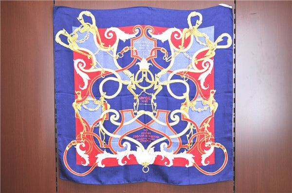 Authentic HERMES Carre 90 Scarf "Par MEfsire ANTOINEDE" Silk Navy Blue J5448