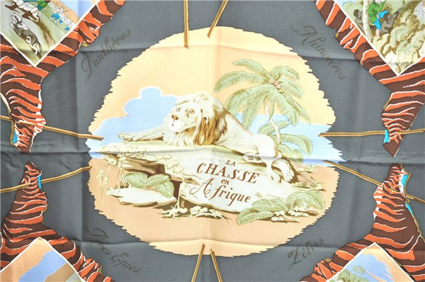 Authentic HERMES Carre 90 Scarf "LA CHASSE en Afrique" Silk Red PB J5476