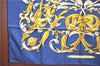 Authentic HERMES Carre 90 Scarf "PLE MORS"ALACONETABLE" Silk Navy Blue J5558