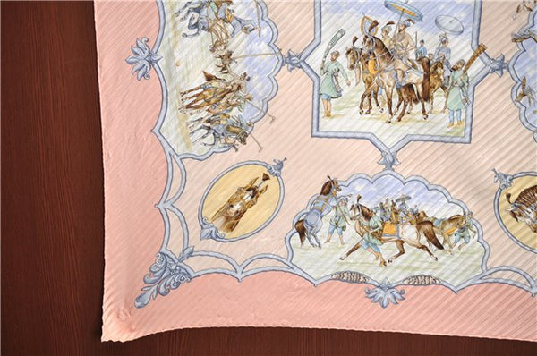 Authentic HERMES Pleats Scarf "LES CHEVAUX DES MOGHOLS" Silk Pink Box J5559