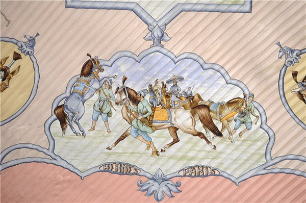 Authentic HERMES Pleats Scarf "LES CHEVAUX DES MOGHOLS" Silk Pink Box J5559