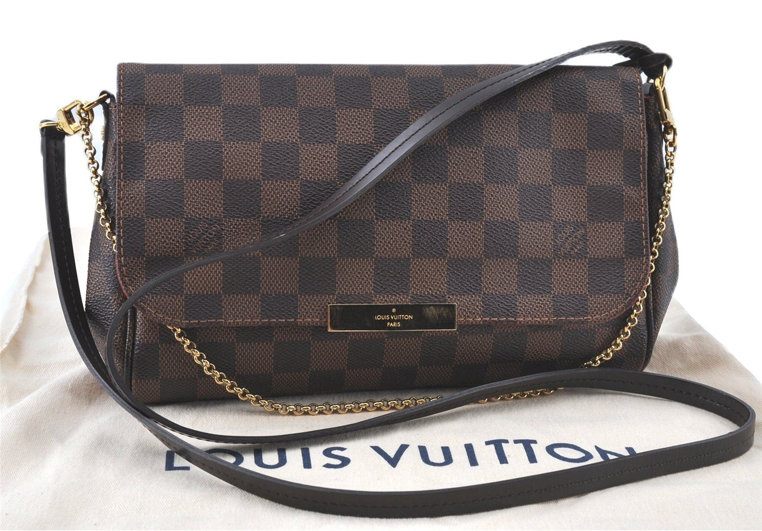 Authentic Louis Vuitton Damier Favorite MM 2Way Shoulder Bag N41129 LV J5565