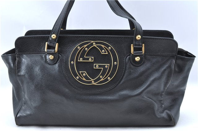 Authentic GUCCI Shoulder Tote Bag Purse Leather 121551 Black J5576