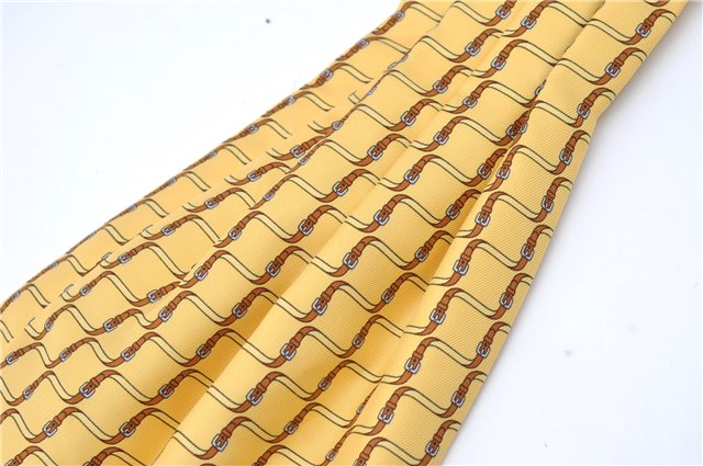 Authentic HERMES Ascot Tie Necktie Belt Pattern Silk Yellow J5577