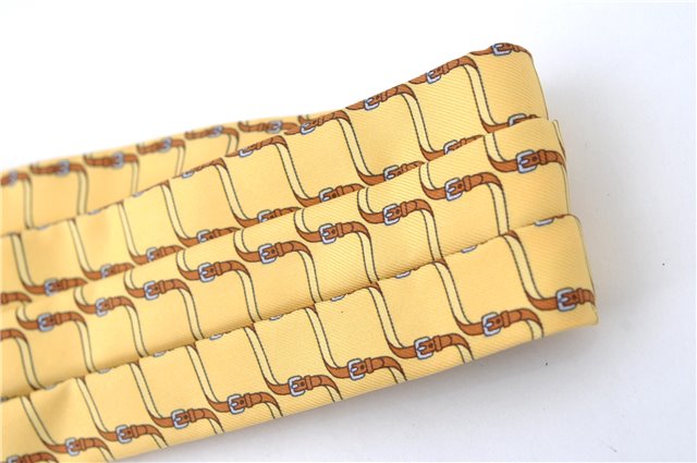 Authentic HERMES Ascot Tie Necktie Belt Pattern Silk Yellow J5577