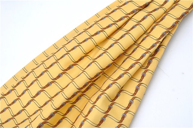 Authentic HERMES Ascot Tie Necktie Belt Pattern Silk Yellow J5577