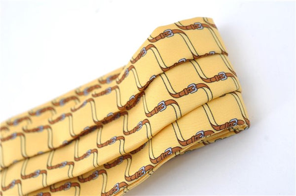 Authentic HERMES Ascot Tie Necktie Belt Pattern Silk Yellow J5577