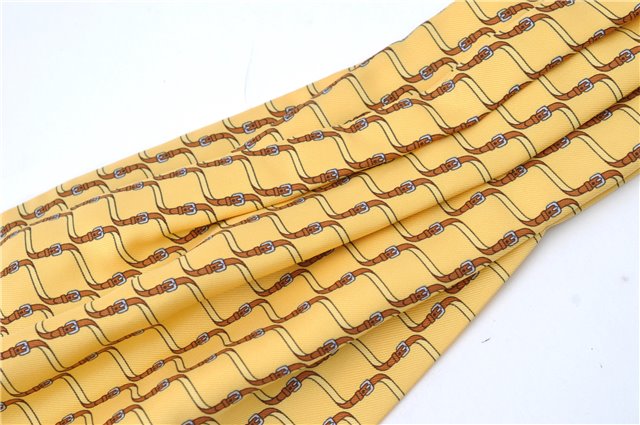 Authentic HERMES Ascot Tie Necktie Belt Pattern Silk Yellow J5577