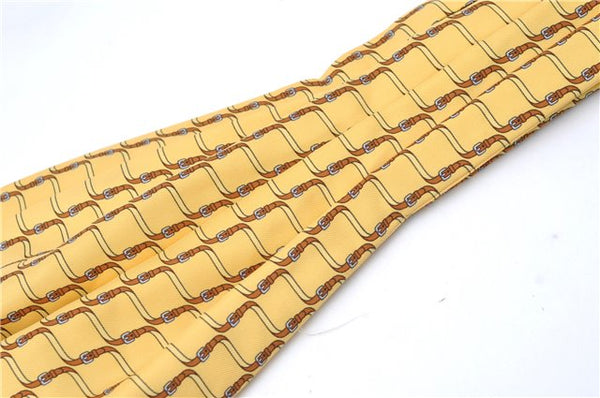 Authentic HERMES Ascot Tie Necktie Belt Pattern Silk Yellow J5577