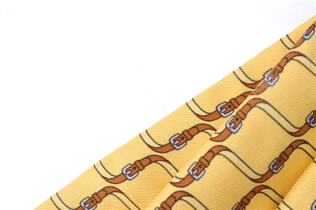 Authentic HERMES Ascot Tie Necktie Belt Pattern Silk Yellow J5577