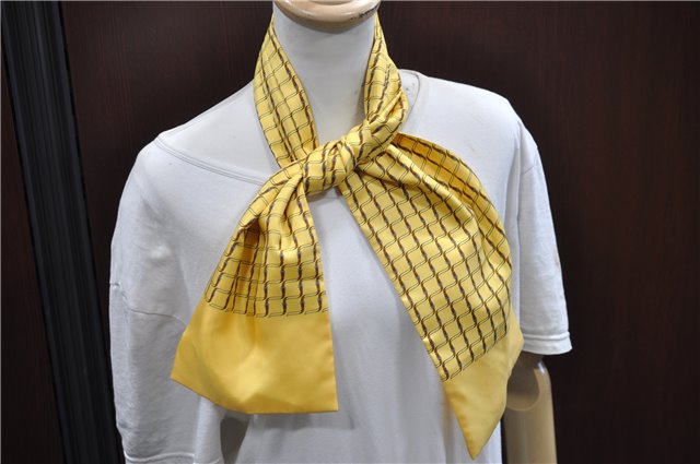 Authentic HERMES Ascot Tie Necktie Belt Pattern Silk Yellow J5577