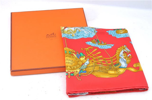 Authentic HERMES Carre 90 Scarf "VOILES DE LUMIERE" Silk Red Box J5597