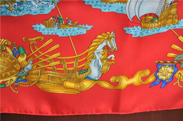 Authentic HERMES Carre 90 Scarf "VOILES DE LUMIERE" Silk Red Box J5597