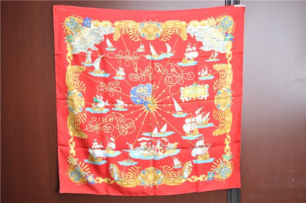 Authentic HERMES Carre 90 Scarf "VOILES DE LUMIERE" Silk Red Box J5597