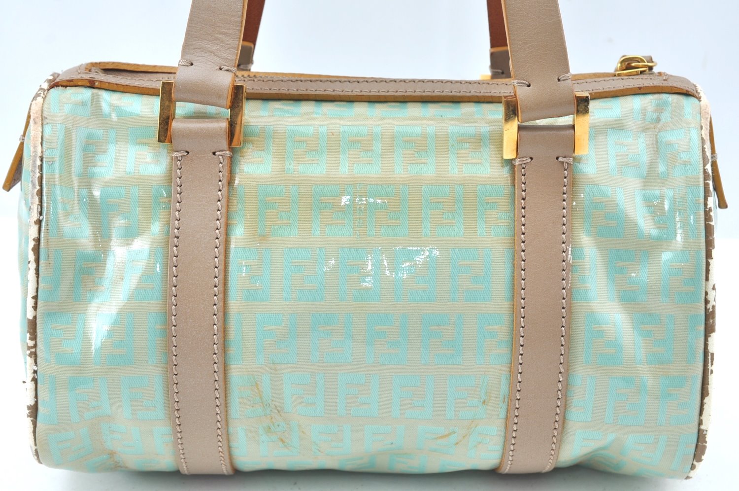 Authentic FENDI Zucchino Hand Bag Purse PVC Leather Light Blue J5615