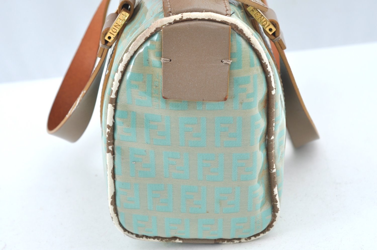 Authentic FENDI Zucchino Hand Bag Purse PVC Leather Light Blue J5615