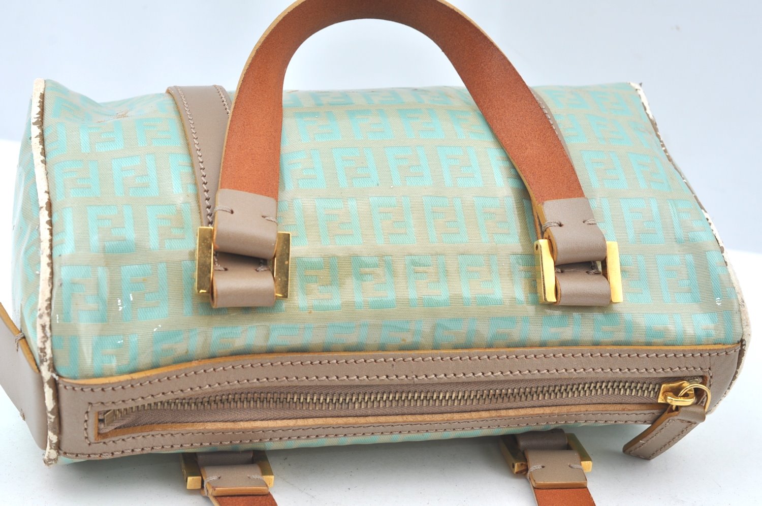 Authentic FENDI Zucchino Hand Bag Purse PVC Leather Light Blue J5615