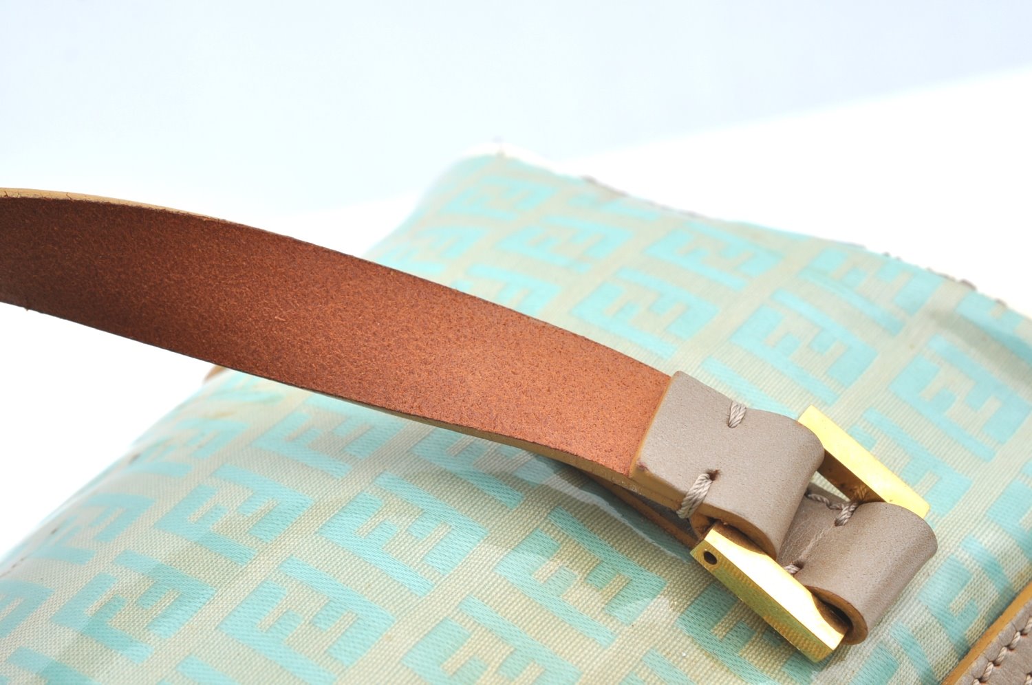 Authentic FENDI Zucchino Hand Bag Purse PVC Leather Light Blue J5615