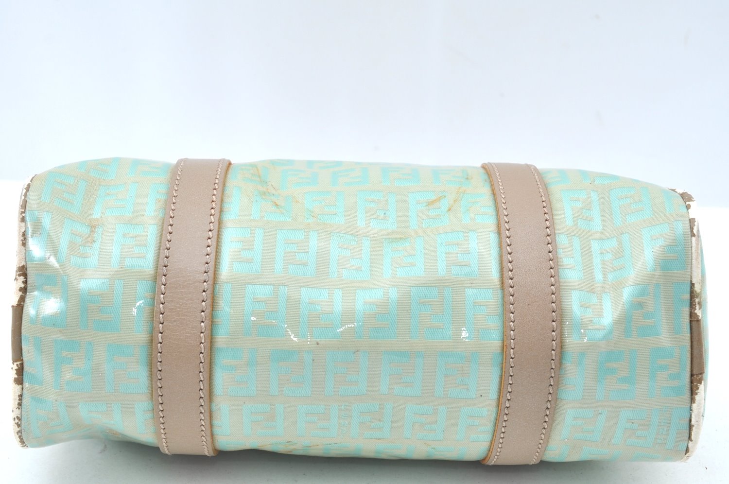 Authentic FENDI Zucchino Hand Bag Purse PVC Leather Light Blue J5615
