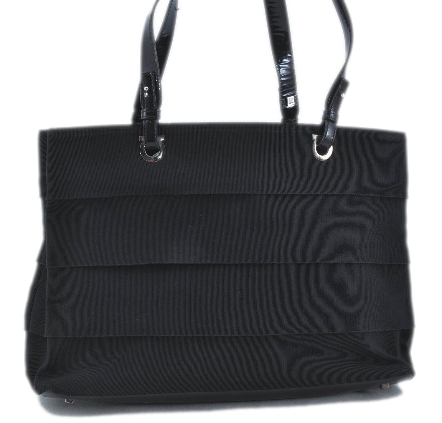 Authentic Ferragamo Nylon Leather Shoulder Hand Bag Black J5627