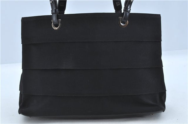 Authentic Ferragamo Nylon Leather Shoulder Hand Bag Black J5627