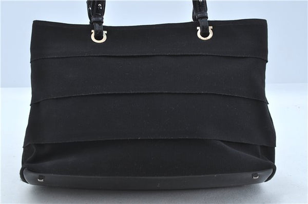 Authentic Ferragamo Nylon Leather Shoulder Hand Bag Black J5627