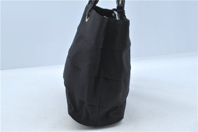 Authentic Ferragamo Nylon Leather Shoulder Hand Bag Black J5627