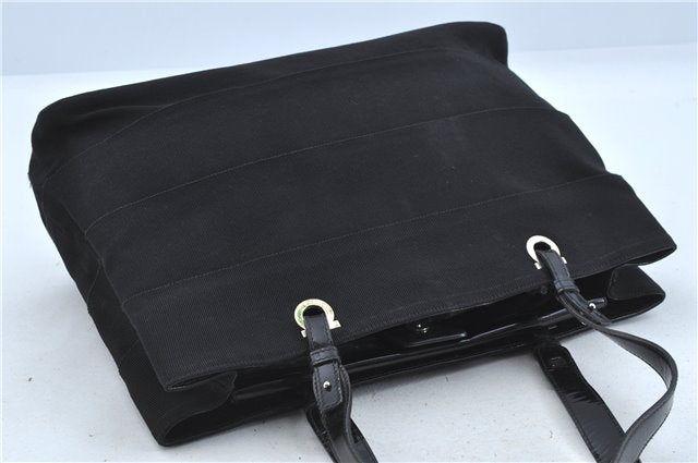 Authentic Ferragamo Nylon Leather Shoulder Hand Bag Black J5627