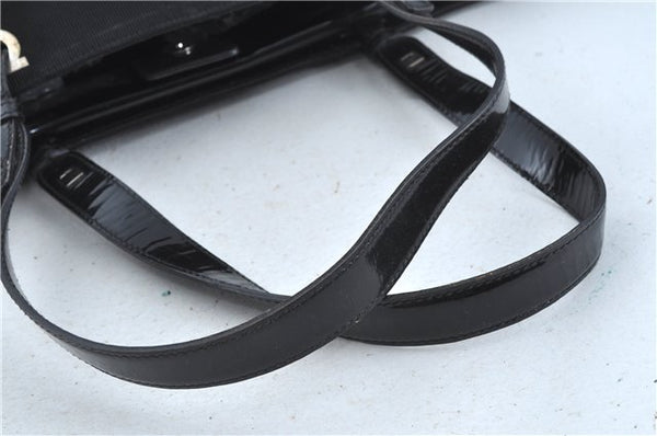 Authentic Ferragamo Nylon Leather Shoulder Hand Bag Black J5627