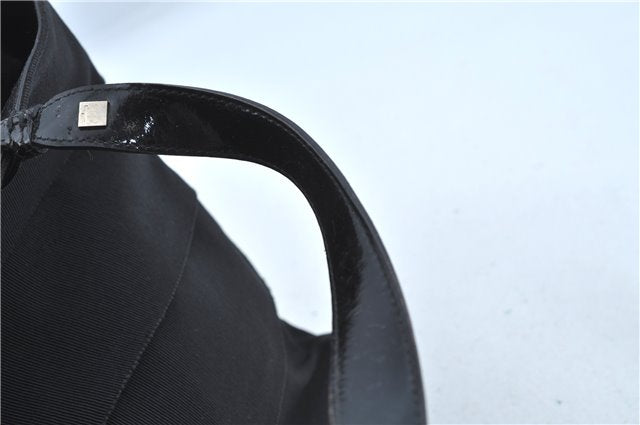 Authentic Ferragamo Nylon Leather Shoulder Hand Bag Black J5627