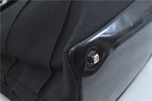 Authentic Ferragamo Nylon Leather Shoulder Hand Bag Black J5627