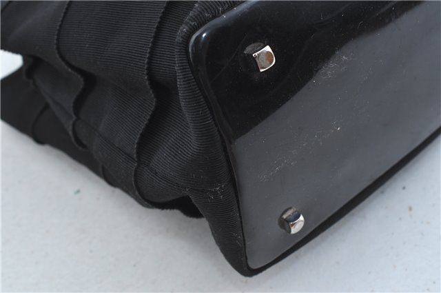 Authentic Ferragamo Nylon Leather Shoulder Hand Bag Black J5627