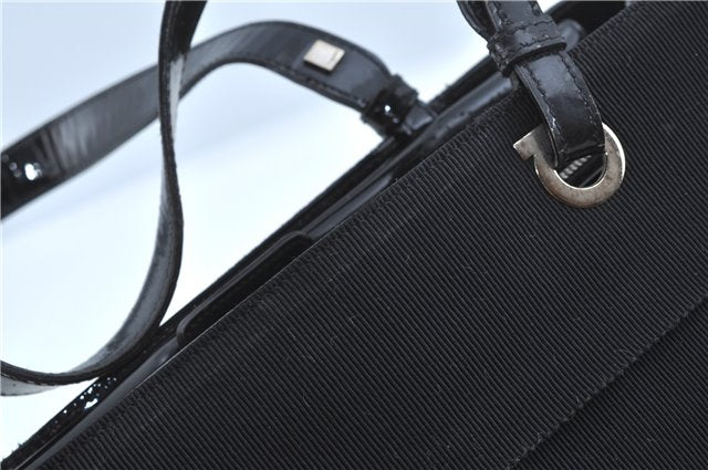 Authentic Ferragamo Nylon Leather Shoulder Hand Bag Black J5627