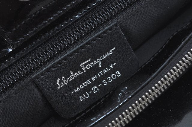 Authentic Ferragamo Nylon Leather Shoulder Hand Bag Black J5627