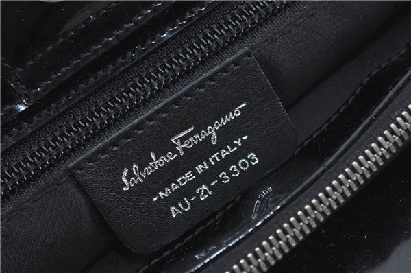 Authentic Ferragamo Nylon Leather Shoulder Hand Bag Black J5627