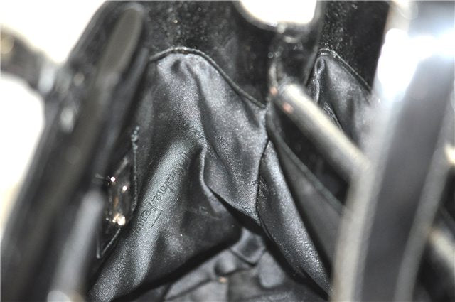 Authentic Ferragamo Nylon Leather Shoulder Hand Bag Black J5627