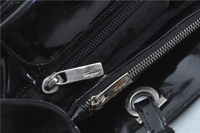 Authentic Ferragamo Nylon Leather Shoulder Hand Bag Black J5627