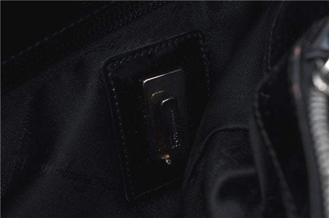 Authentic Ferragamo Nylon Leather Shoulder Hand Bag Black J5627
