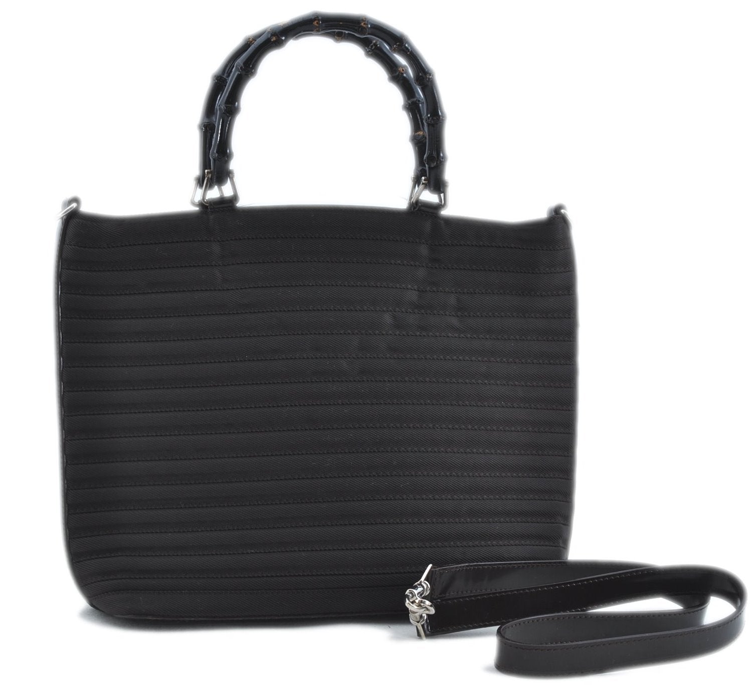 Authentic GUCCI Bamboo Nylon Leather 2way Shoulder Hand Bag Leather Brown J5642