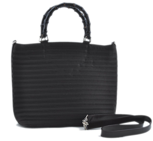 Authentic GUCCI Bamboo Nylon Leather 2way Shoulder Hand Bag Leather Brown J5642