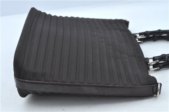 Authentic GUCCI Bamboo Nylon Leather 2way Shoulder Hand Bag Leather Brown J5642