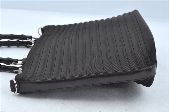 Authentic GUCCI Bamboo Nylon Leather 2way Shoulder Hand Bag Leather Brown J5642