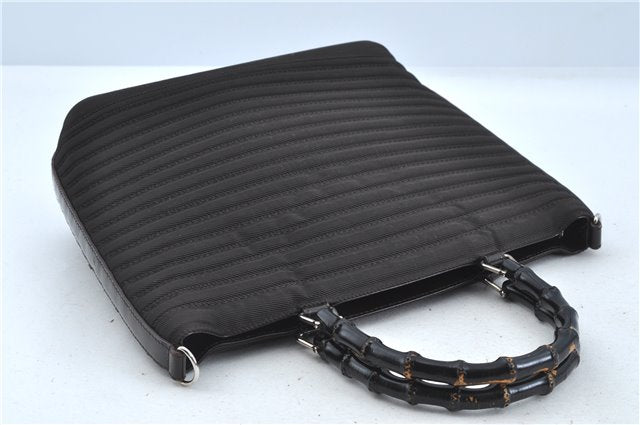 Authentic GUCCI Bamboo Nylon Leather 2way Shoulder Hand Bag Leather Brown J5642