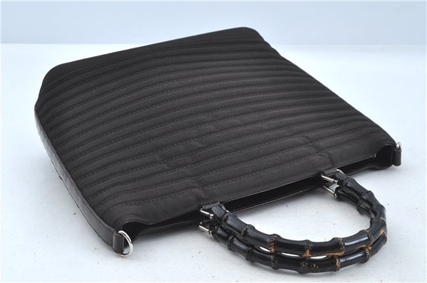 Authentic GUCCI Bamboo Nylon Leather 2way Shoulder Hand Bag Leather Brown J5642