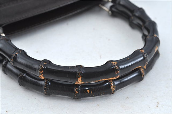 Authentic GUCCI Bamboo Nylon Leather 2way Shoulder Hand Bag Leather Brown J5642