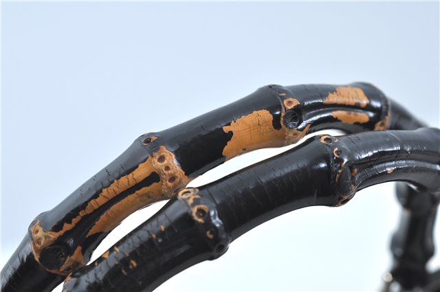 Authentic GUCCI Bamboo Nylon Leather 2way Shoulder Hand Bag Leather Brown J5642