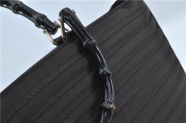 Authentic GUCCI Bamboo Nylon Leather 2way Shoulder Hand Bag Leather Brown J5642