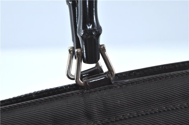 Authentic GUCCI Bamboo Nylon Leather 2way Shoulder Hand Bag Leather Brown J5642